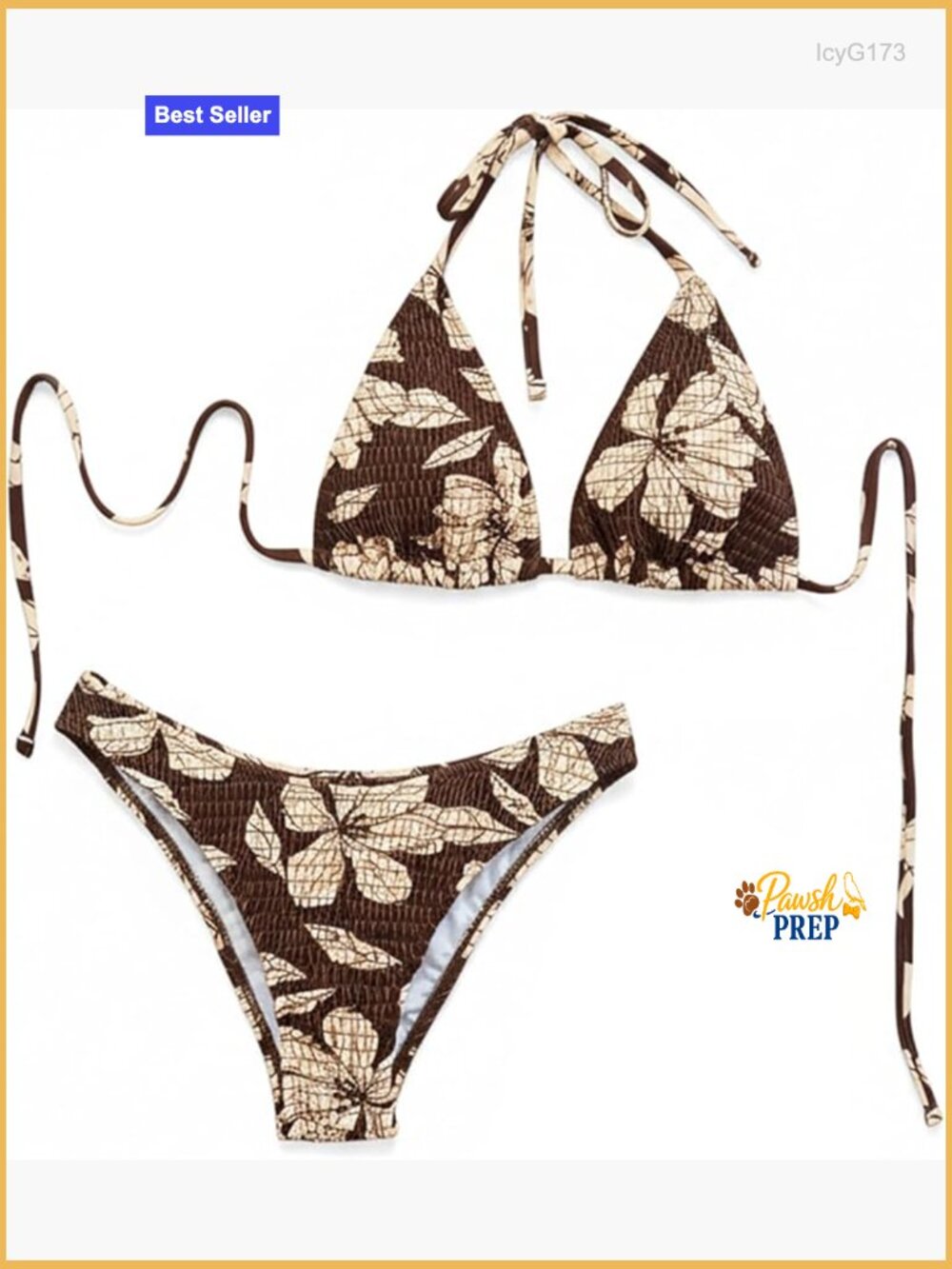 Boho Floral Bikini Set 2 Piece Halter High Waisted Thong Swimsuit